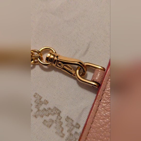 MIU MIU Madras Love Goatskin Wristlet Pouch Orchidea Heart Button Gold Chain VGC - Picture 6 of 10